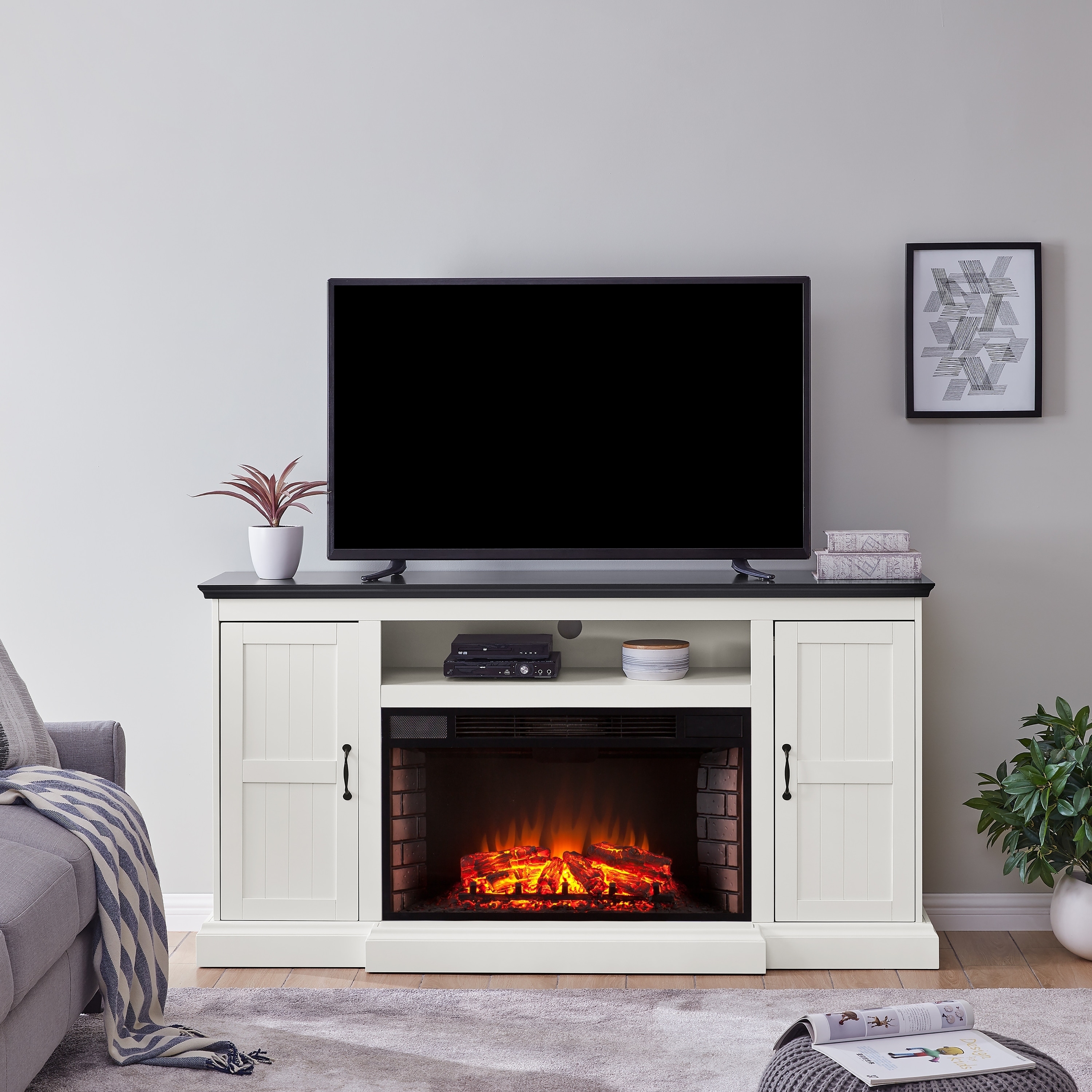 Sophia & William Farmhouse Electric Fireplace TV Stand for TV's Up to