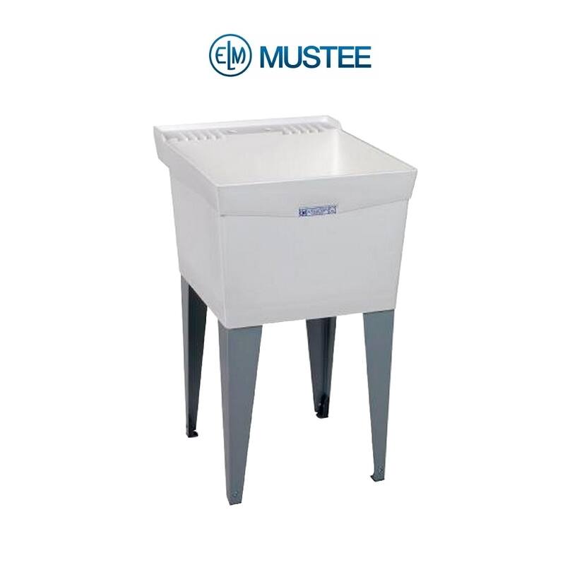 Mustee 20-in x 24-in 1-Basin White Freestanding Composite Tub Utility Sink with Drain - 20-in x 24-in