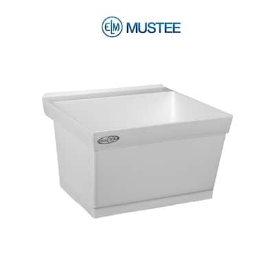 Mustee 23-in x 23.5-in 1-Basin White Wall Mount Composite Tub Utility Sink with Drain - 23-in x 23-in