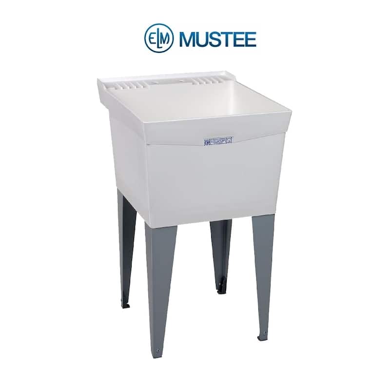 Mustee 20-in x 24-in 1-Basin White Freestanding Composite Tub Utility Sink with Drain - 20-in x 24-in