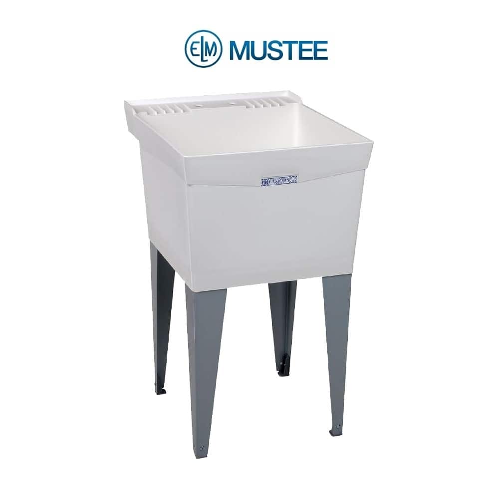 Mustee 20-in x 24-in 1-Basin White Freestanding Composite Tub Utility Sink with Drain - 20-in x 24-in