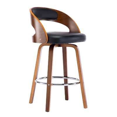 Mid-Century Faux Leather Wood Swivel Counter Stool Set of 3