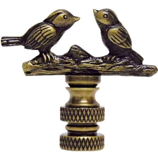 Songbirds Lamp Finial Antique Brass Metal 1.75"h