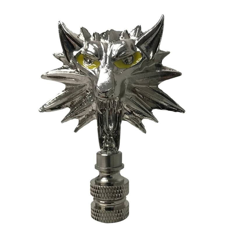Wolf Head Lamp Finial Brushed Nickel Base 2.75"h