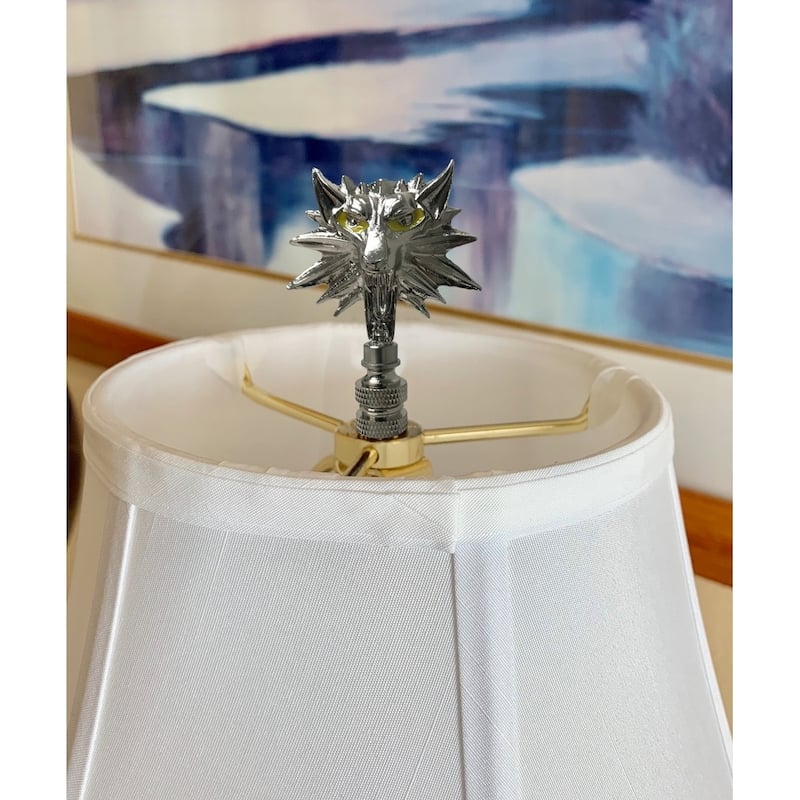 Wolf Head Lamp Finial Brushed Nickel Base 2.75"h