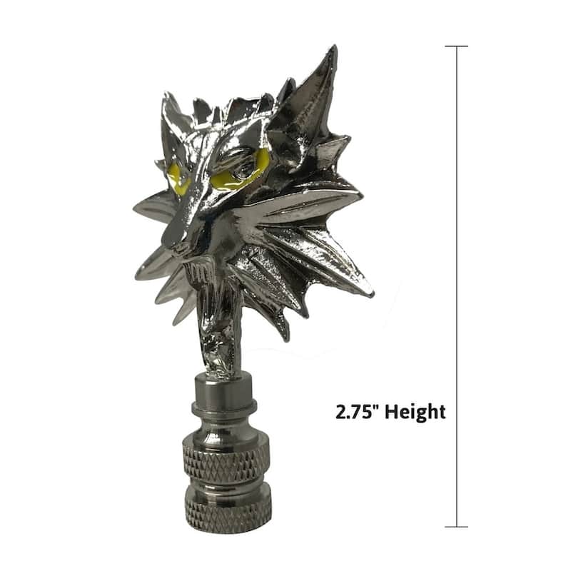 Wolf Head Lamp Finial Brushed Nickel Base 2.75"h
