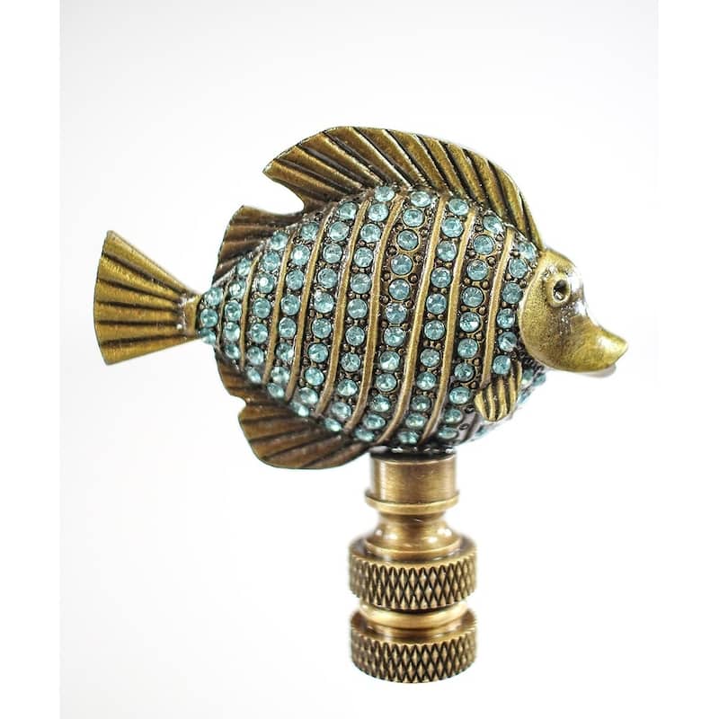 Tropical Fish with Aegean Blue Glass Antique Brass Finish 2.25"h