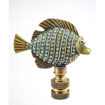 Tropical Fish with Aegean Blue Glass Antique Brass Finish 2.25"h