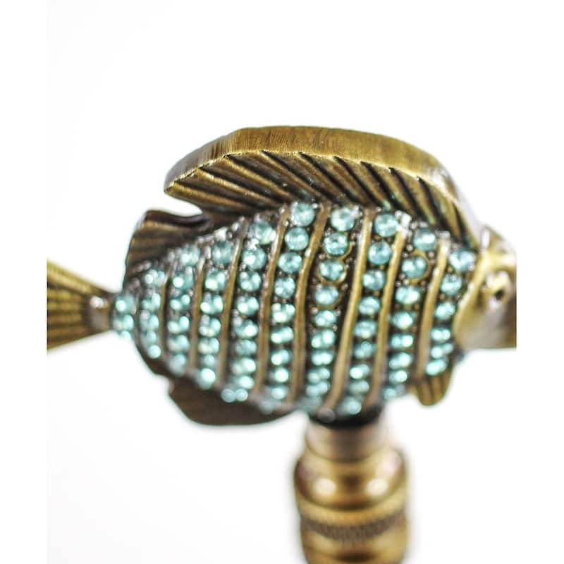 Tropical Fish with Aegean Blue Glass Antique Brass Finish 2.25"h