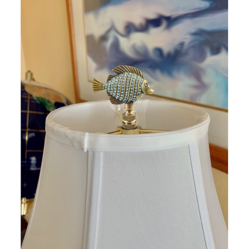 Tropical Fish with Aegean Blue Glass Antique Brass Finish 2.25"h