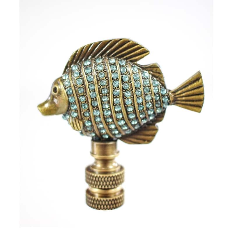 Tropical Fish with Aegean Blue Glass Antique Brass Finish 2.25"h