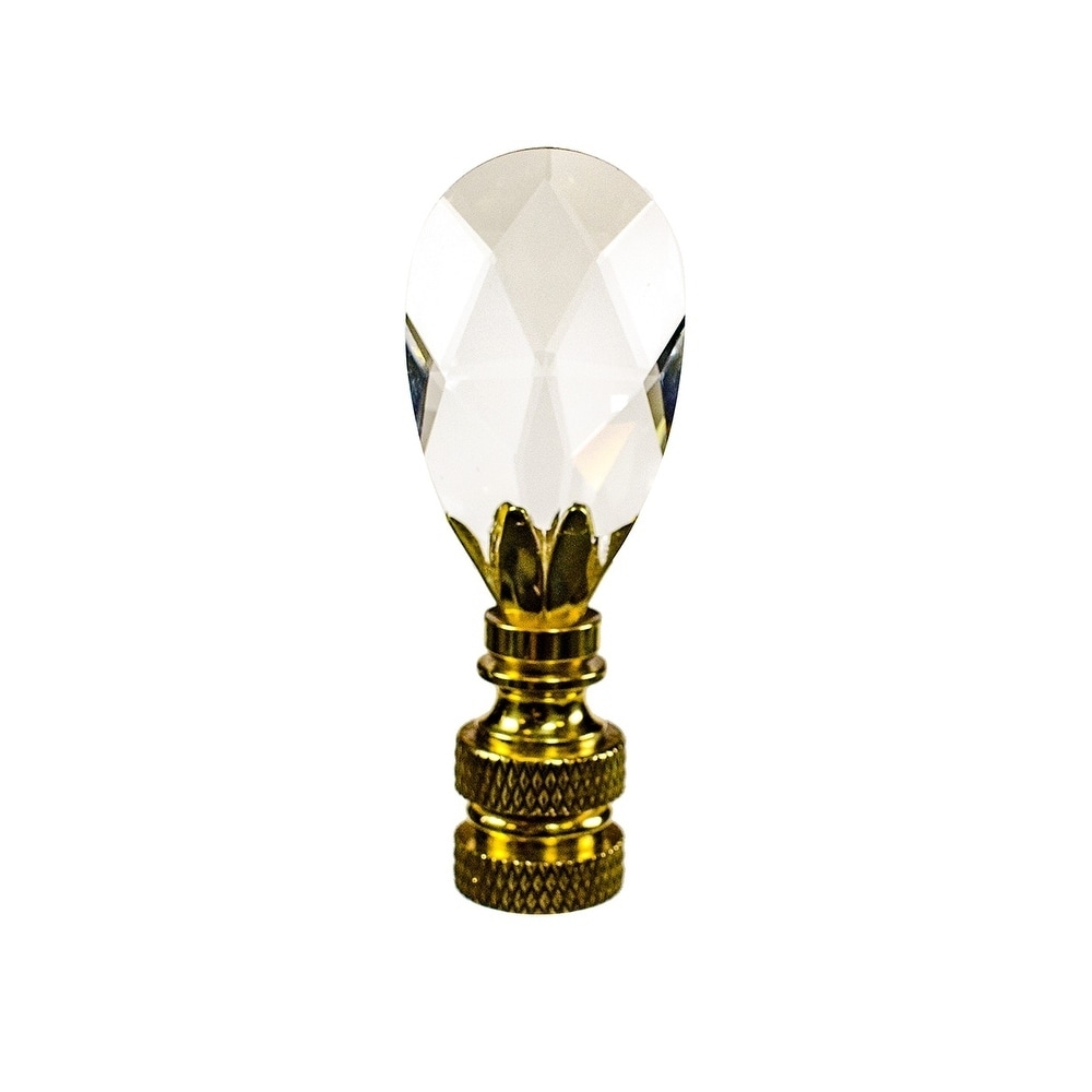 Stephanov Crystal Small Tear Drop Lamp Finial Polished Brass 2.5"h
