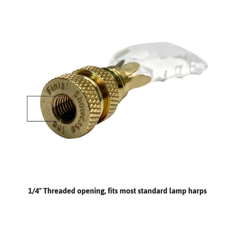 Crystal Gothic Cross Lamp Finial Polished Brass Knurled Base 2.75"h