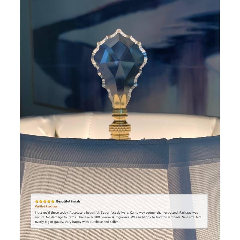 Crystal Gothic Cross Lamp Finial Polished Brass Knurled Base 2.75"h