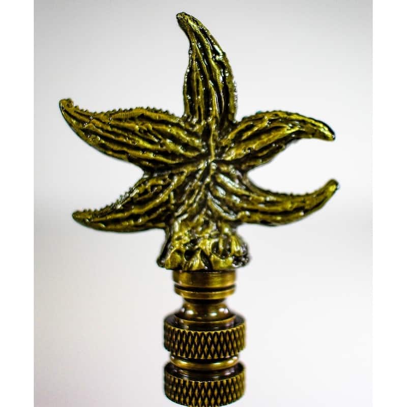 Starfish with Aegean Blue Glass Lamp Finial Antique Metal 2.5"h