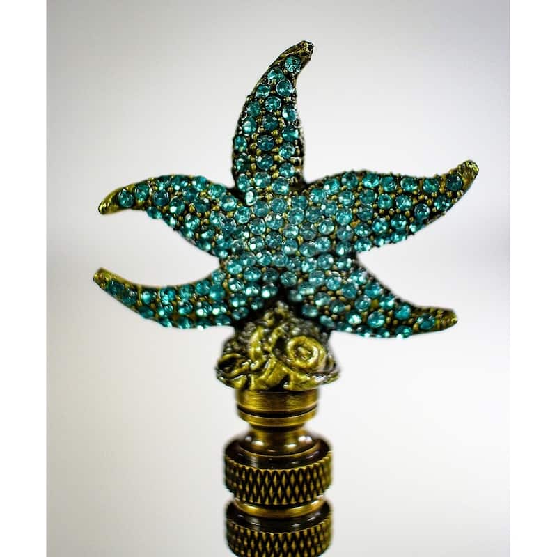 Starfish with Aegean Blue Glass Lamp Finial Antique Metal 2.5"h
