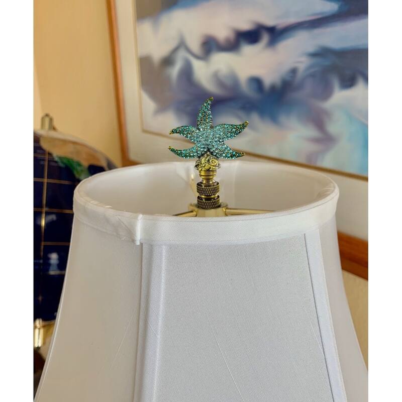 Starfish with Aegean Blue Glass Lamp Finial Antique Metal 2.5"h