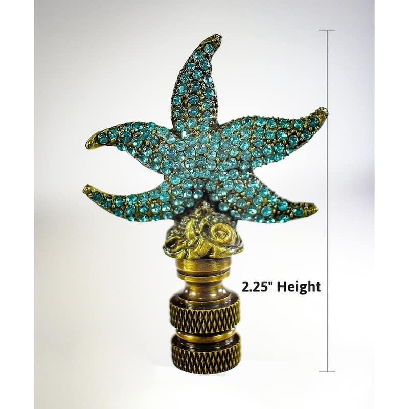 Starfish with Aegean Blue Glass Lamp Finial Antique Metal 2.5"h