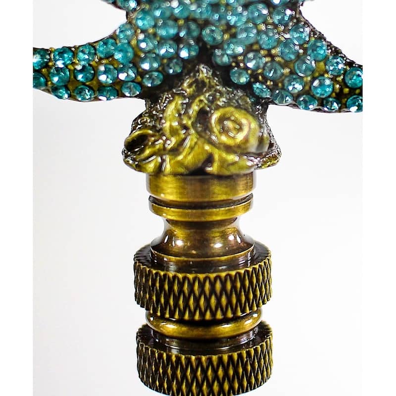 Starfish with Aegean Blue Glass Lamp Finial Antique Metal 2.5"h