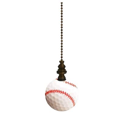 Baseball Ceiling Fan Pull, 2.25"h with 12" Antiqued Brass Chain