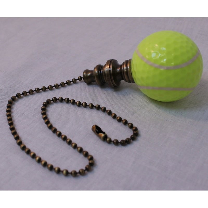 Tennis Ball Ceiling Fan Pull, 2.25"h with 12" Antiqued Brass Chain