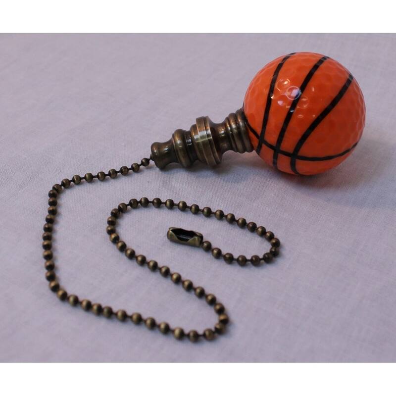 Basketball Ceiling Fan Pull, 2.25"h with 12" Antiqued Brass Chain