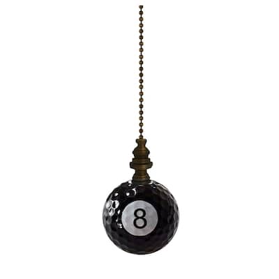 8-Ball Billiard Ceiling Fan Pull, 2.25"h with 12" Antiqued Brass Chain