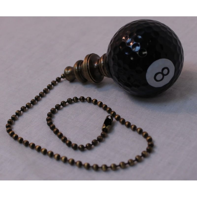 8-Ball Billiard Ceiling Fan Pull, 2.25"h with 12" Antiqued Brass Chain