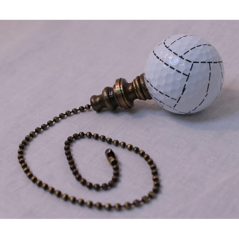 Volleyball Ceiling Fan Pull, 2.25"h with 12" Antiqued Brass Chain