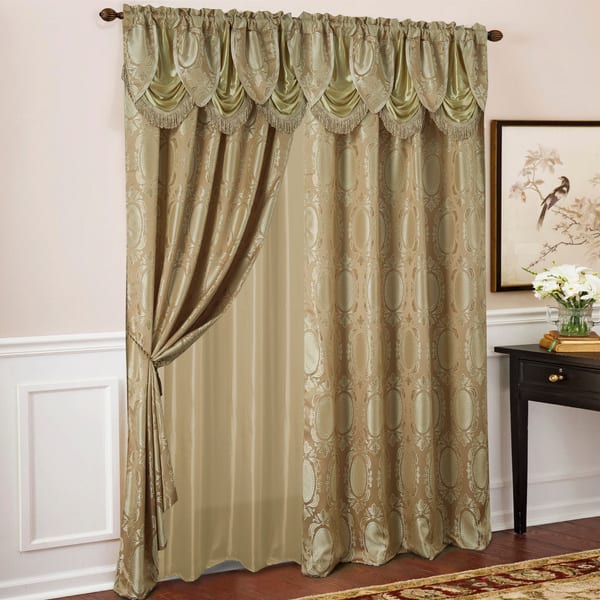 slide 6 of 32, Gracewood Hollow Mabanckou Textured Jacquard Single Rod Pocket Curtain Panel w/ Attached Valance (54 x 84) - 54 x 84 in. Taupe