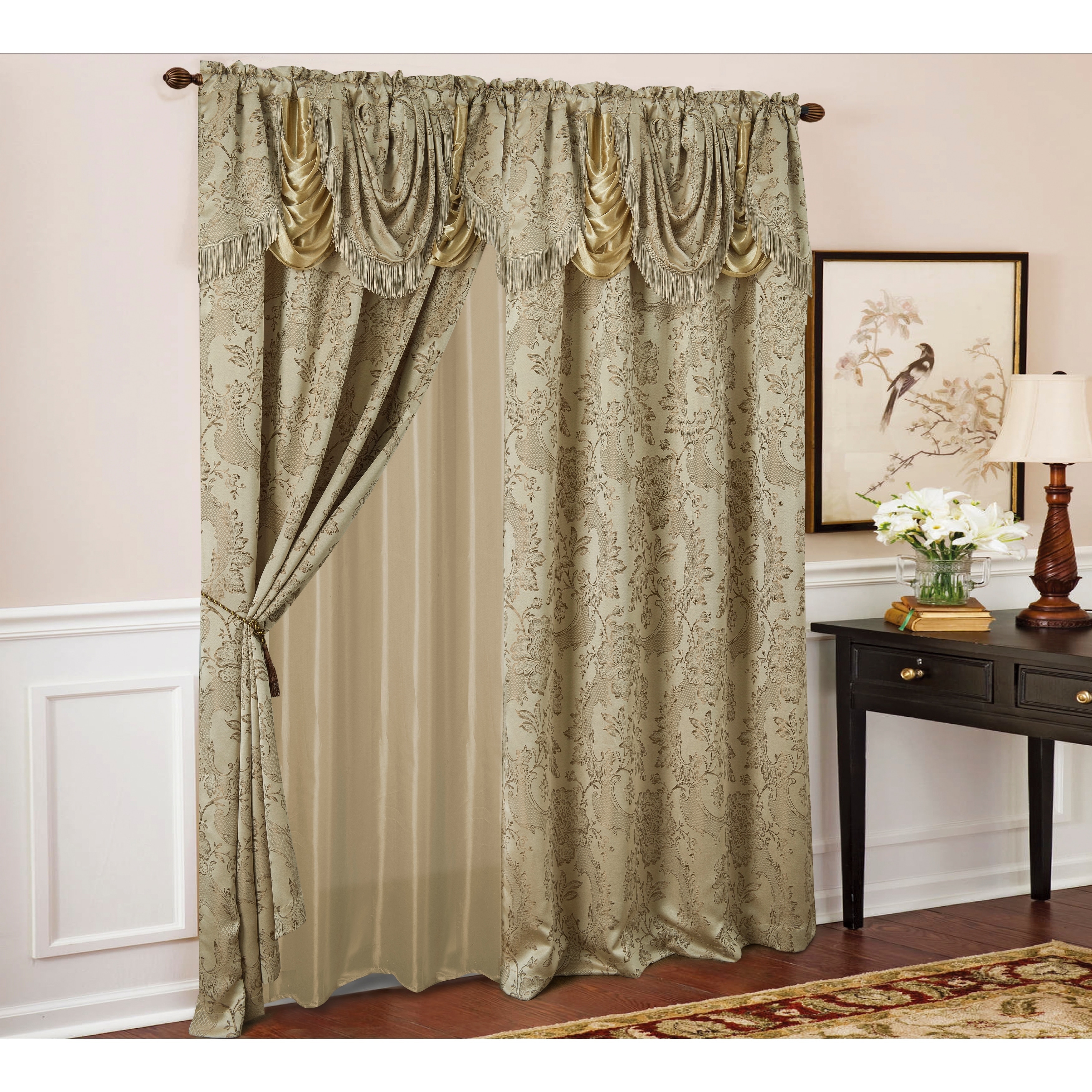 curtains with attached valance and panel set