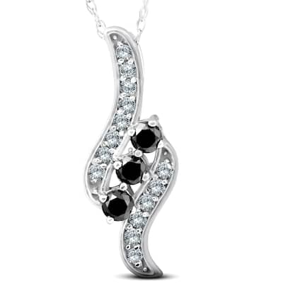 1/3ct 3-Stone Black Diamond Pendant 14 KT White Gold