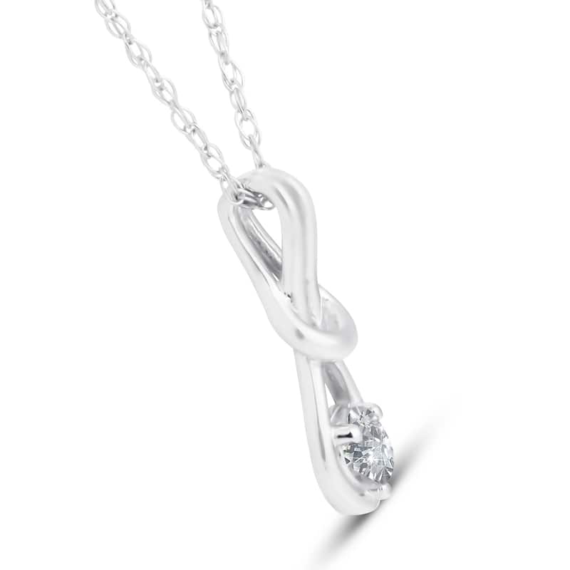 Diamond Knot Petite Womens Solitaire Pendant White Gold 1/2" Tall