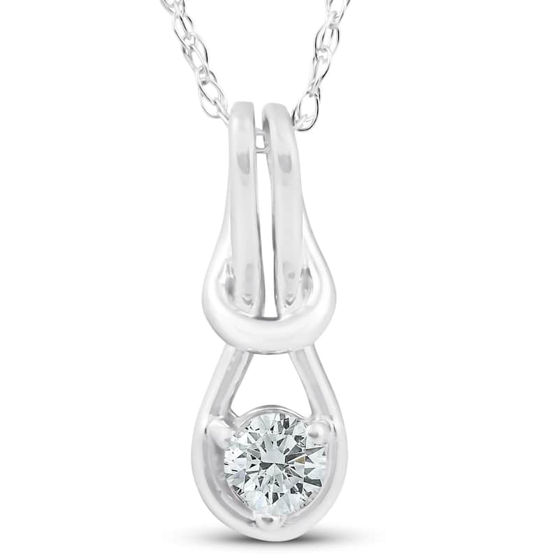 Diamond Knot Petite Womens Solitaire Pendant White Gold 1/2" Tall
