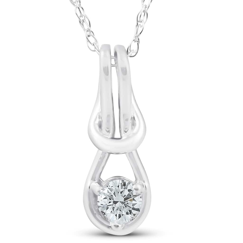 Diamond Knot Petite Womens Solitaire Pendant White Gold 1/2" Tall