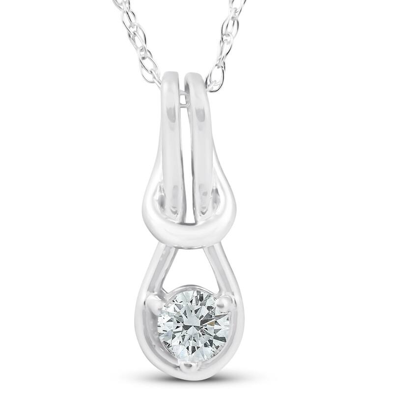 Diamond Knot Petite Womens Solitaire Pendant White Gold 1/2" Tall