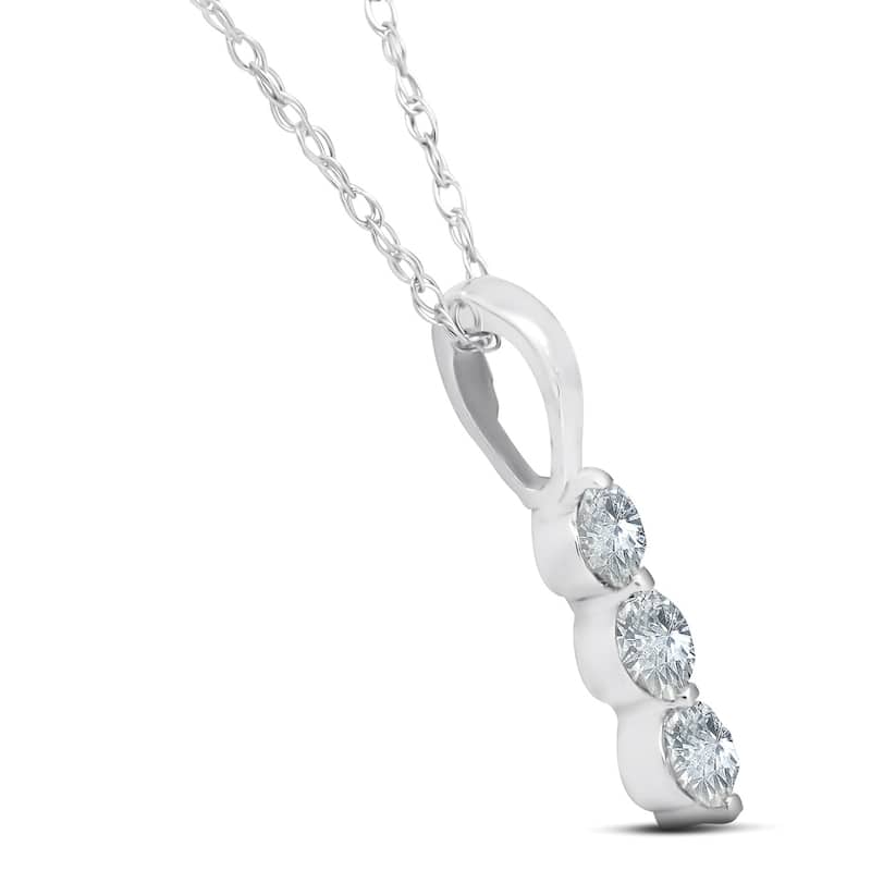 1/4ct 3 Stone Round Three Diamond Pendant White Gold