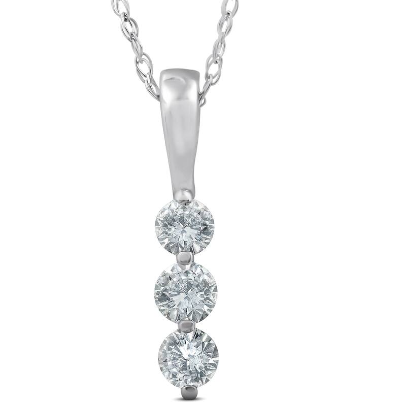 1/4ct 3 Stone Round Three Diamond Pendant White Gold