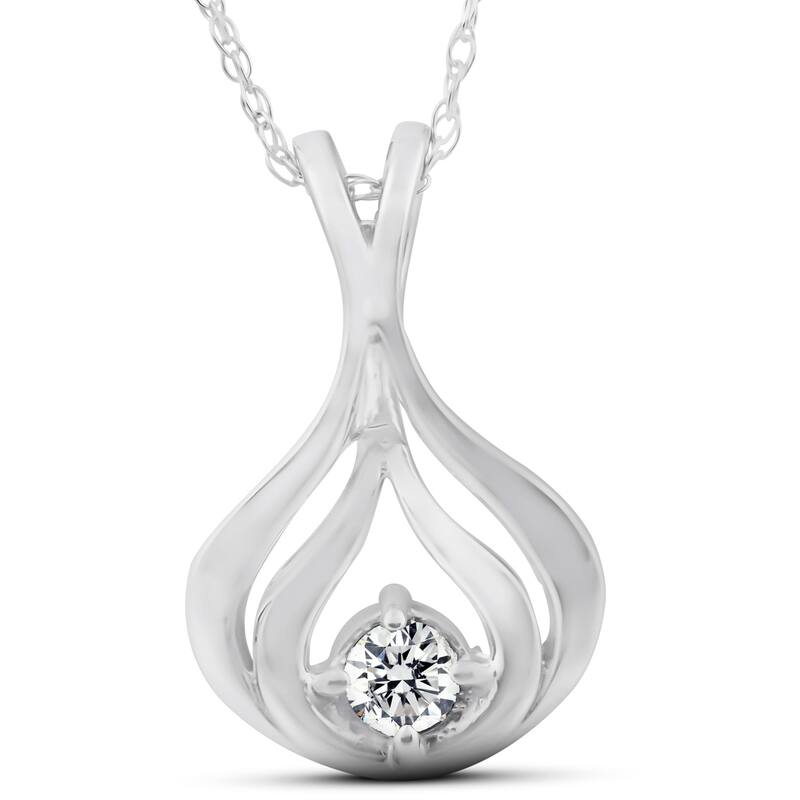 Solitaire 1/10 Ct Diamond Pendant Necklace White Gold