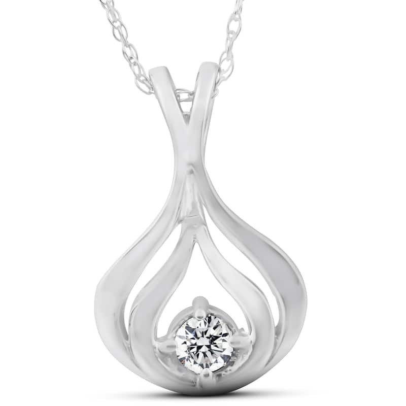 Solitaire 1/10 Ct Diamond Pendant Necklace White Gold