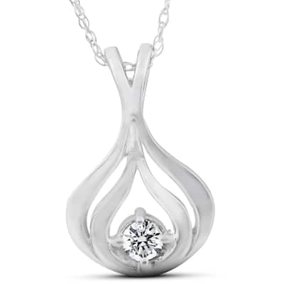 Solitaire 1/10 Ct Diamond Pendant Necklace White Gold