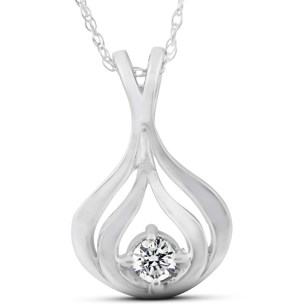 Solitaire 1/10 Ct Diamond Pendant Necklace White Gold