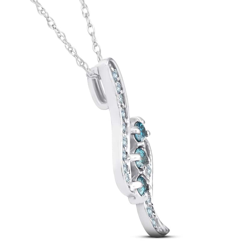 1/3ct 3-Stone Blue Diamond Pendant 14 KT White Gold