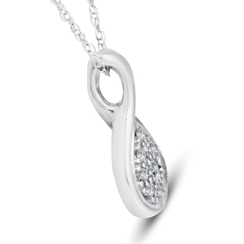 1/10ct Pave Tear Drop Solitaire Diamond Pendant White Gold