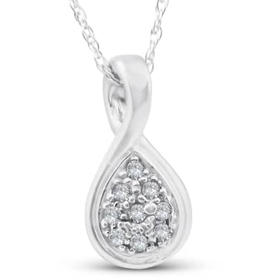 1/10ct Pave Tear Drop Solitaire Diamond Pendant White Gold