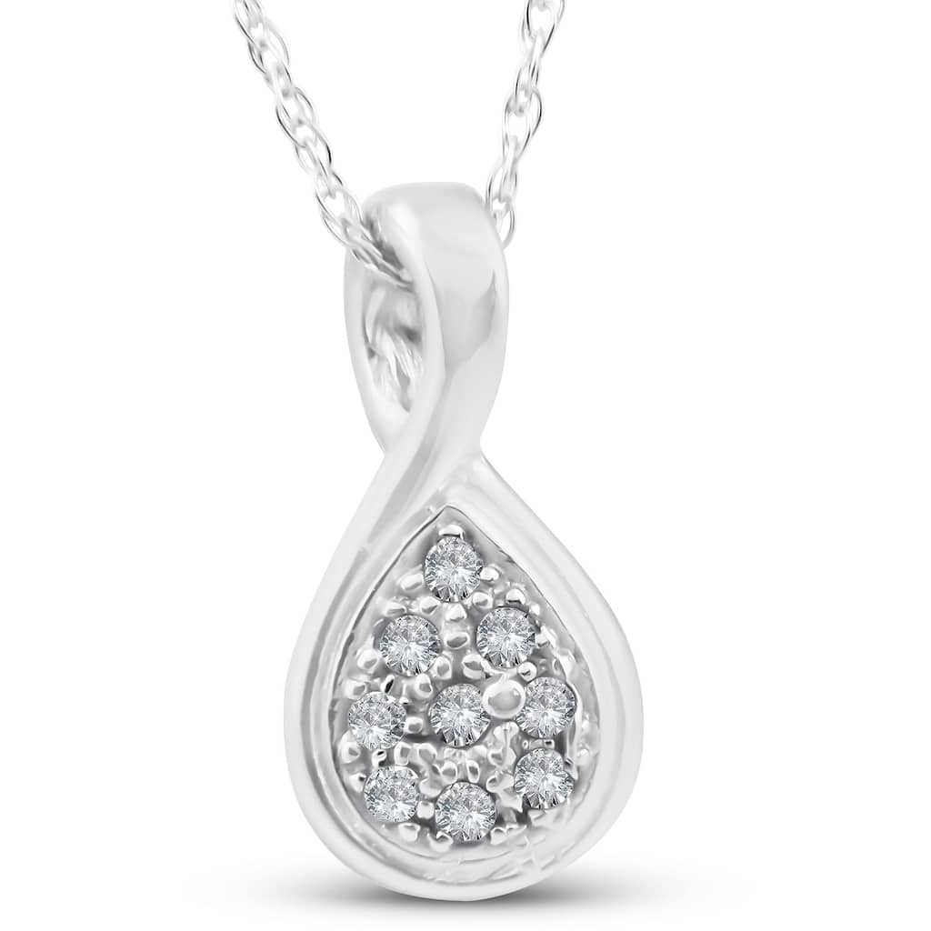 1/10ct Pave Tear Drop Solitaire Diamond Pendant White Gold