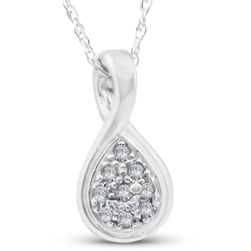 1/10ct Pave Tear Drop Solitaire Diamond Pendant White Gold