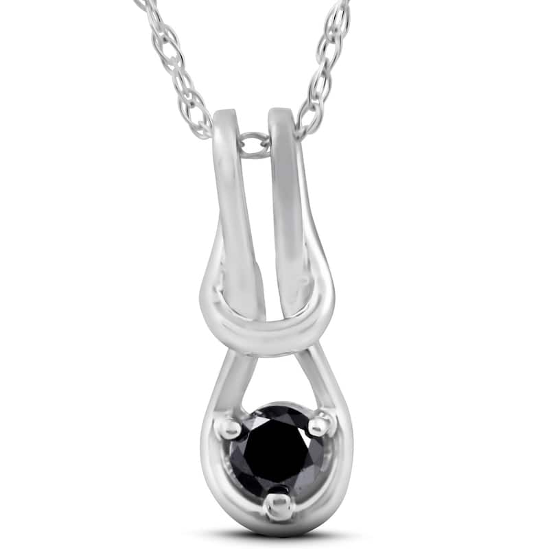 Black Diamond Knot Petite Solitaire Pendant White Gold 1/2"