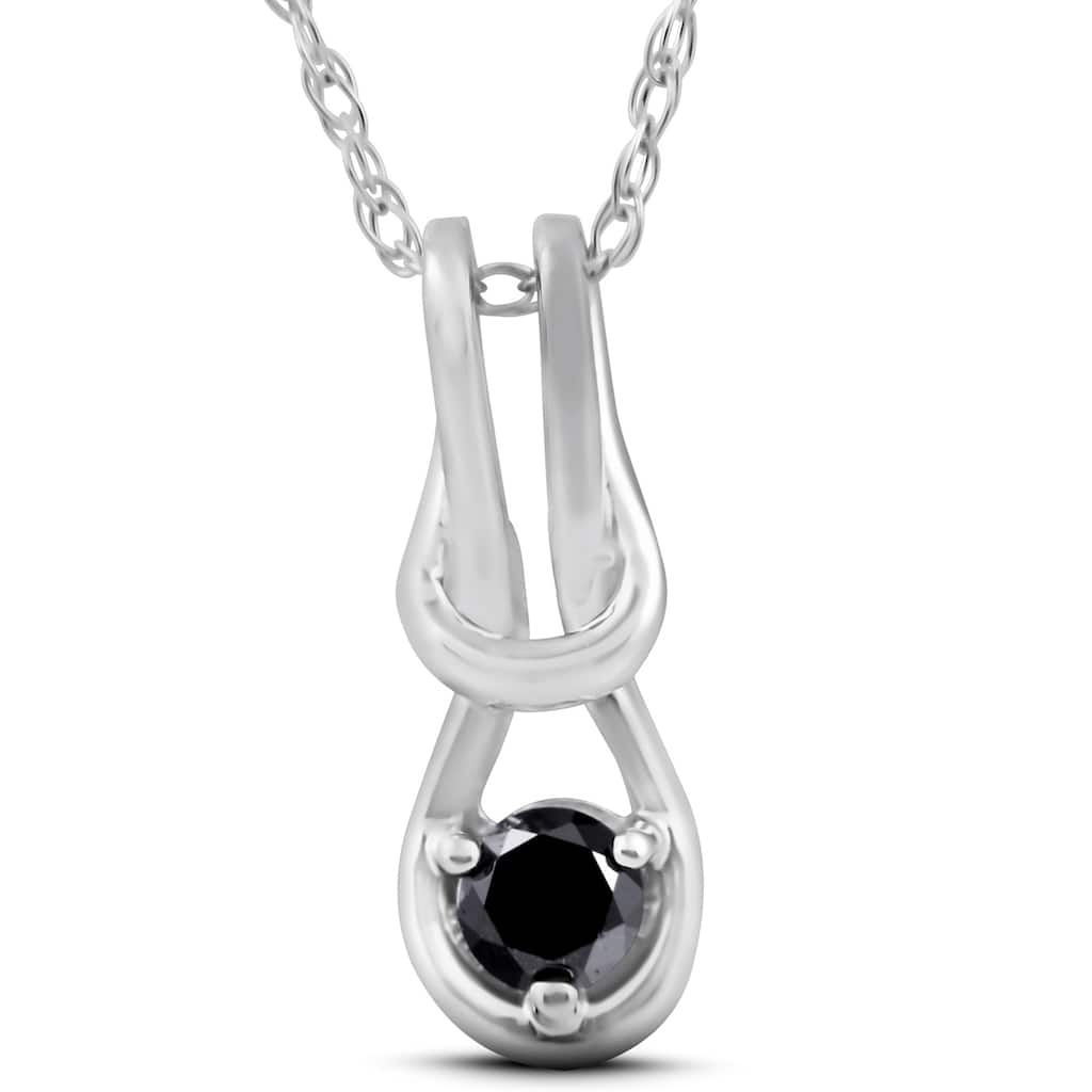 Black Diamond Knot Petite Solitaire Pendant White Gold 1/2"