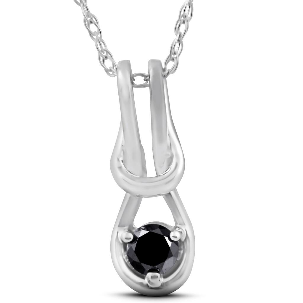Black Diamond Knot Petite Solitaire Pendant White Gold 1/2"